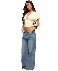 Edikted Womens Flutter Plunging V Neck Top