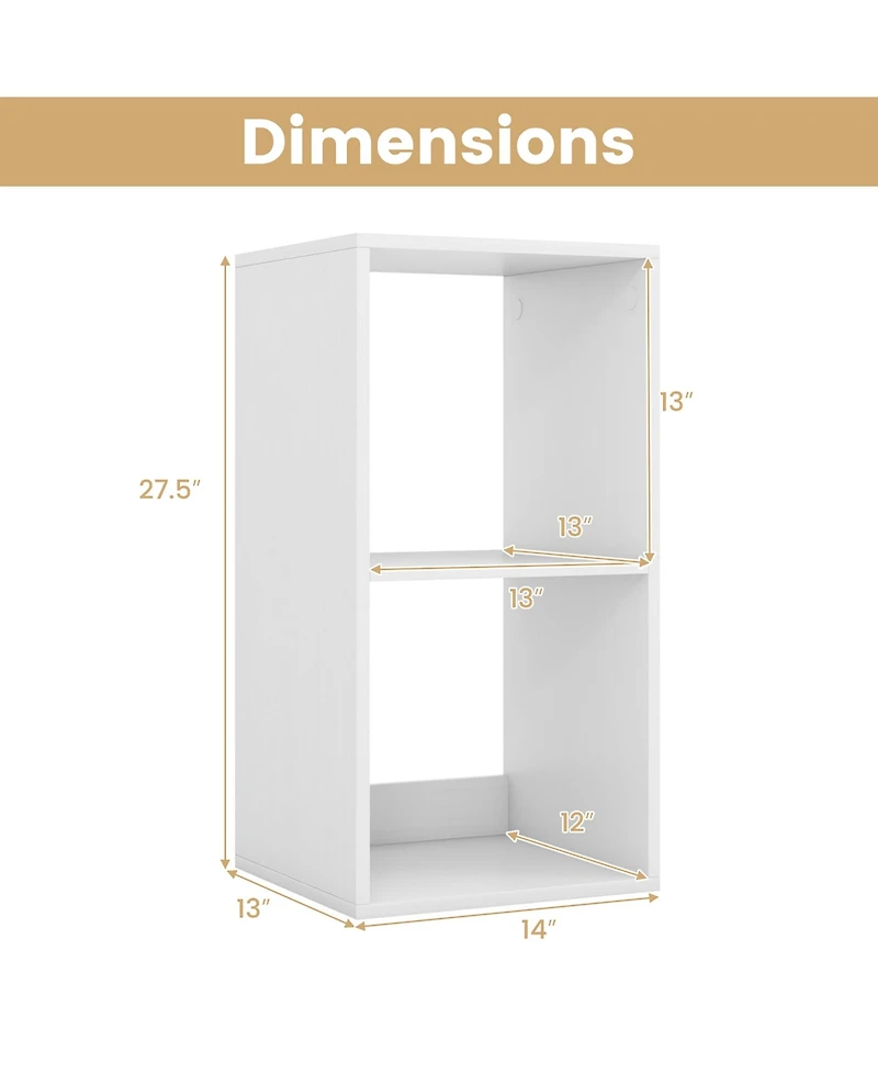Gymax 2 Cube Bookshelf Modern Vertical Bookcase with Back Guardrail and Anti Tipping Kits