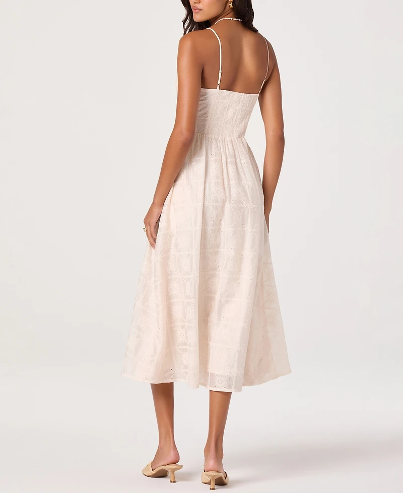 Astr the Label Women's Aubrey Sweetheart Neck Embroidered Eyelet Midi Dress