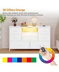 homfan Modern Tv Stand Dresser with Led Lighting and Built-in Charging Station - Durable Storage Chest with Deep Drawers for Bedroom and Living Room
