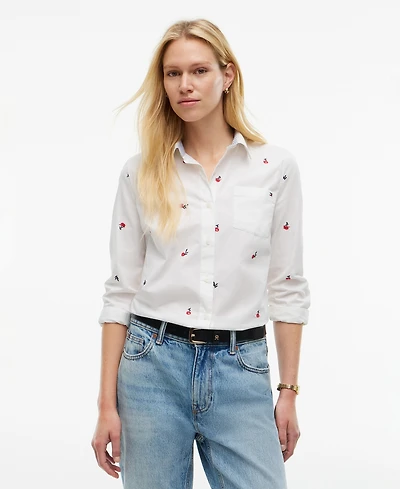 Tommy Hilfiger Women's Printed Roll-Tab Collared Shirt