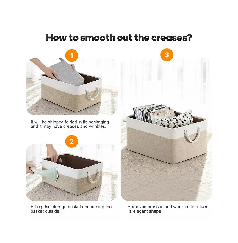 Gouun 4-Pack Foldable Cotton Linen Storage Bins with Rope Handles