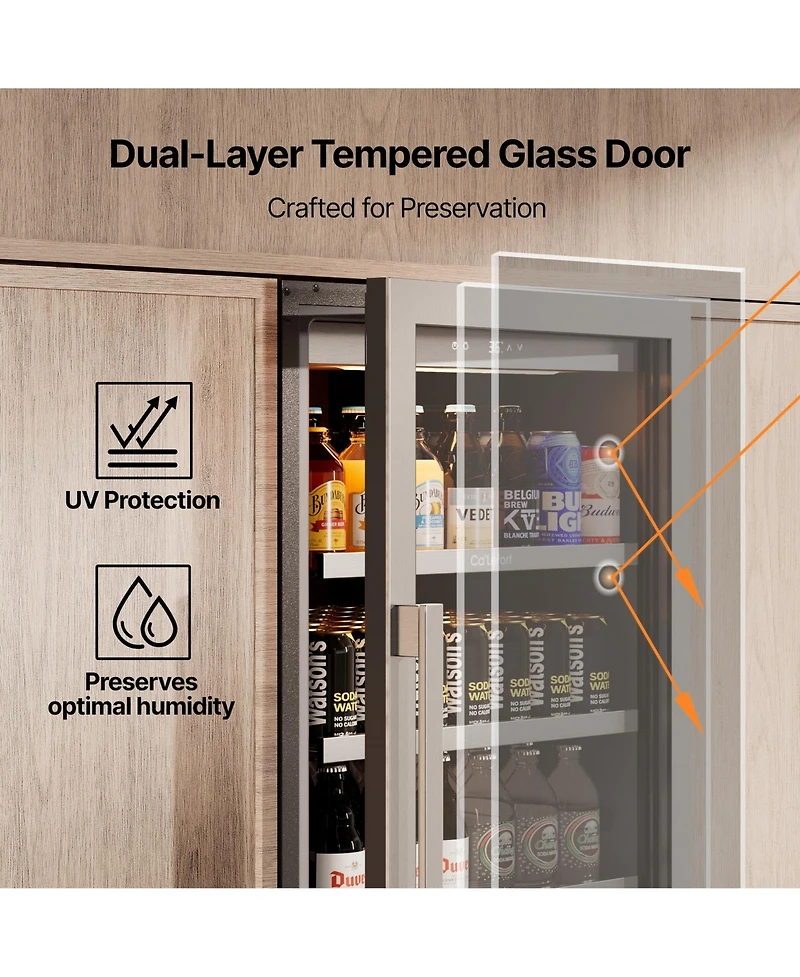 Ca'Lefort 24 inch Beverage Refrigerator cooler 373 Cans,Freestanding or Built-In Beverage fridge with 3 Led for Home