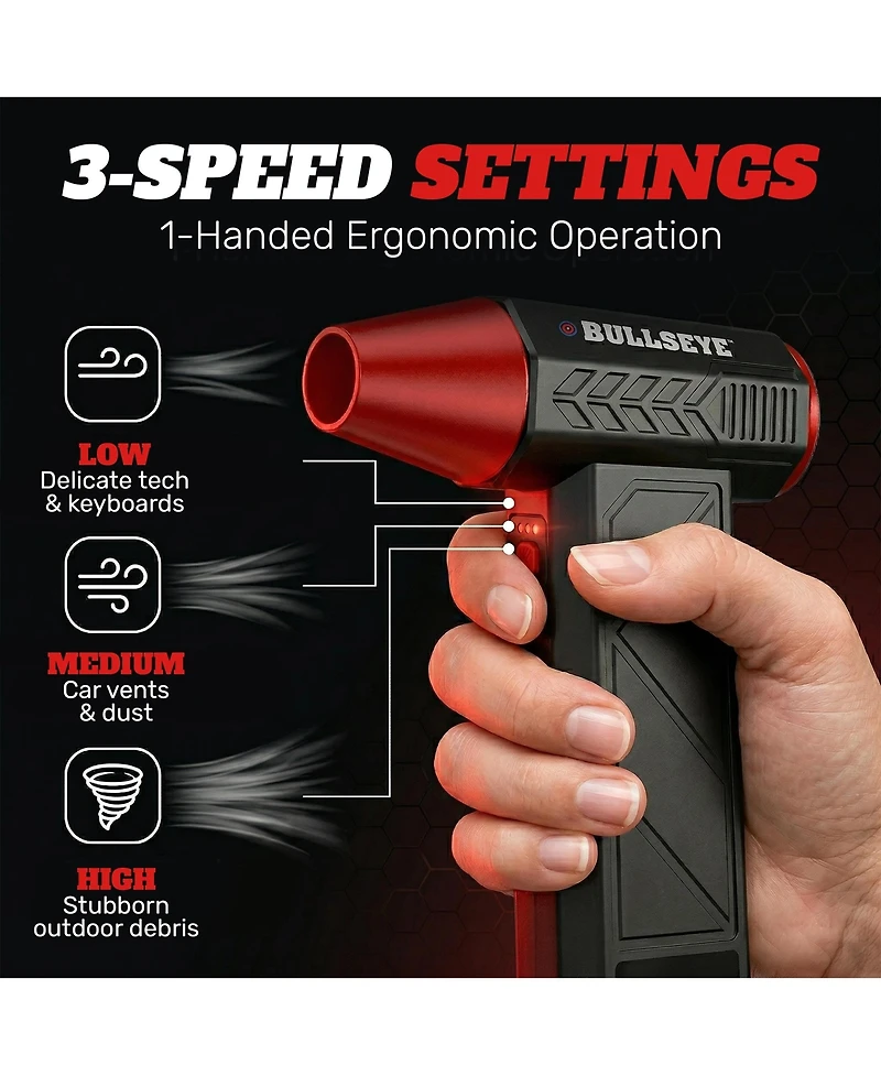 Bullseye Air Blaster Portable 130,000 Rpm 4000mAh Compressed Air Rechargeable Electric Duster
