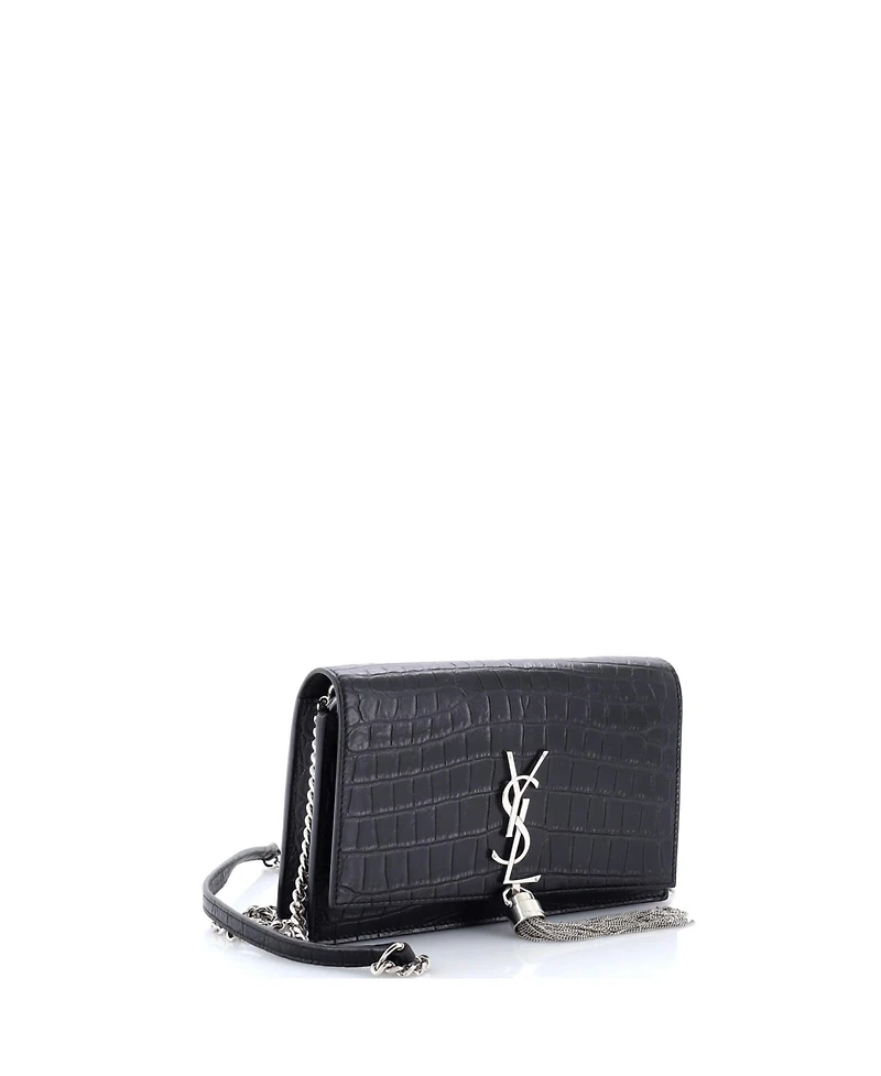 Pre-Owned Saint Laurent Classic Monogram Tassel Chain Wallet Embossed Leather