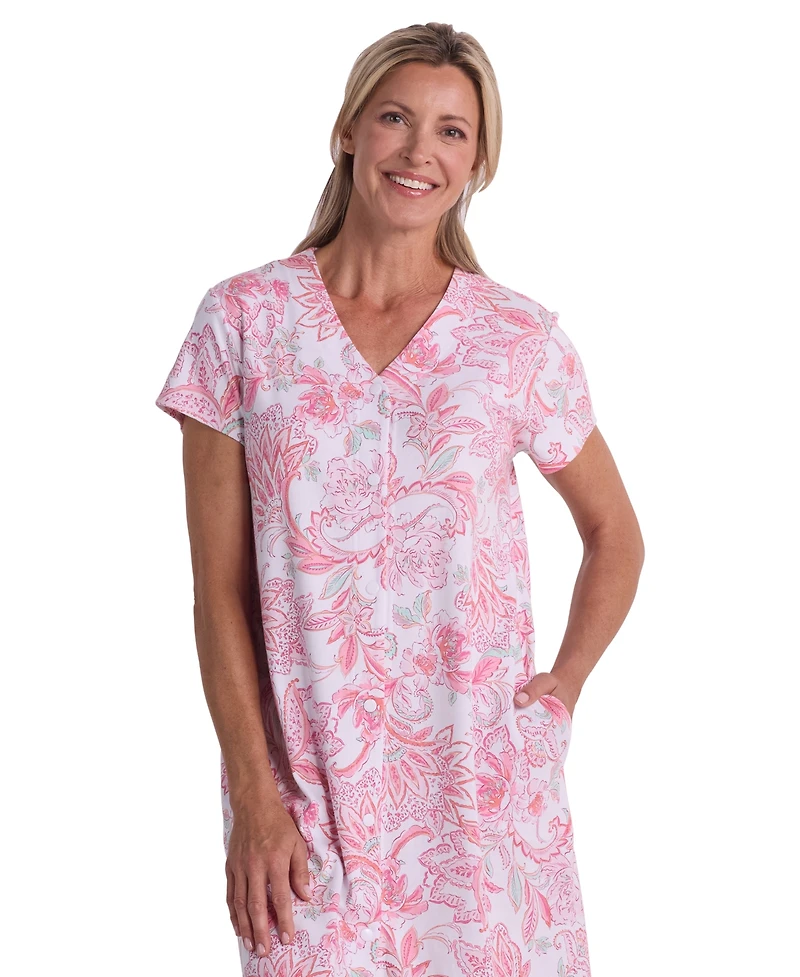 Miss Elaine Women's Short-Sleeve Printed Short Grip Robe