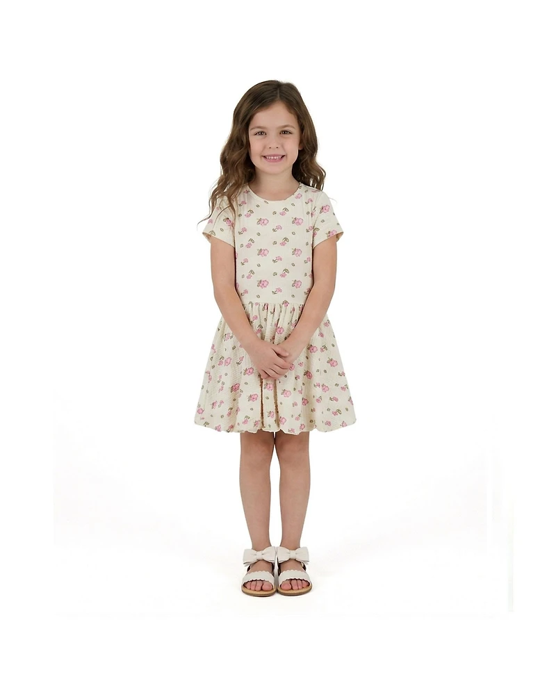Andy & Evan Little Girls Blush Floral Knit Seersucker Bubble Dress