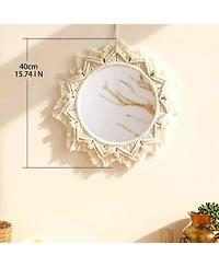 Phying Boho Macrame Round Mirror Handmade Woven Wall Hanging Ornament for Home Apartment Bedroom Living Room Decor