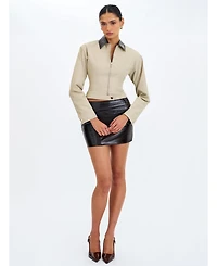 Miss Circle Women's Vivian Mocha Faux Leather Low-Rise Mini Skirt
