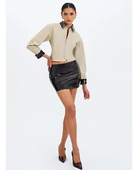 Miss Circle Women's Vivian Mocha Faux Leather Low-Rise Mini Skirt