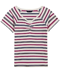 Tommy Hilfiger Girls' 7-16 Striped Ribbed V-Neck Short-Sleeve Top