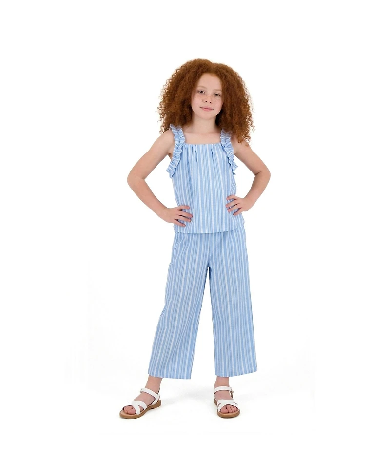 Andy & Evan Girls Stripe Woven Ruffle Straps Top and Pant Set