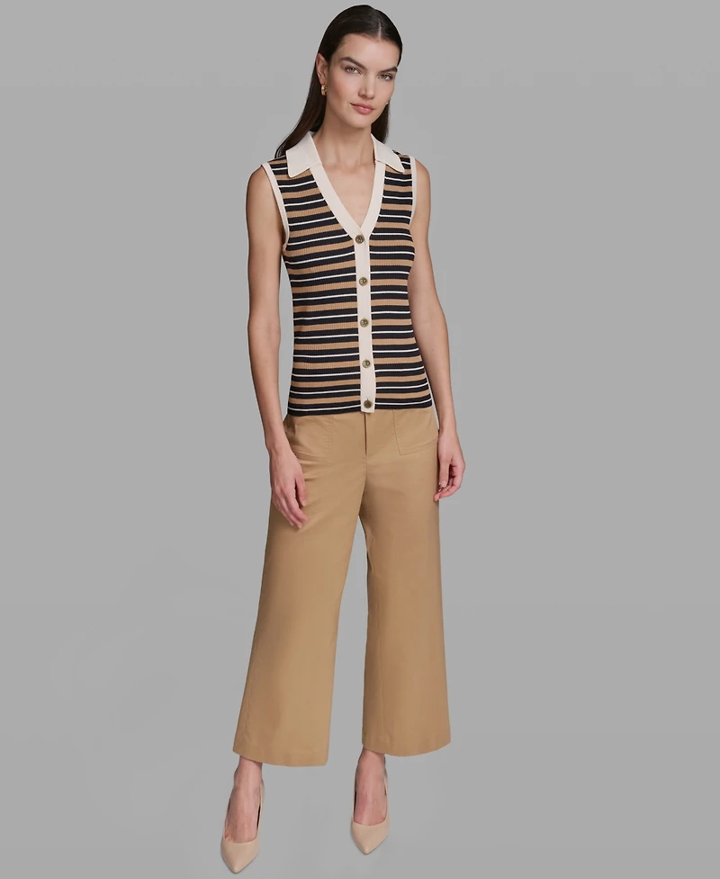 Karl Lagerfeld Paris Women's Striped Collared Tank Top