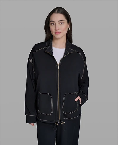 Karl Lagerfeld Paris Women's Mock Neck Zip-Front Jacket
