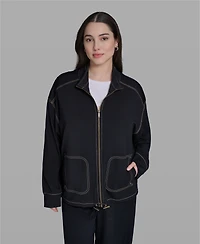 Karl Lagerfeld Paris Women's Mock Neck Zip-Front Jacket