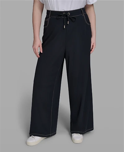 Karl Lagerfeld Paris Women's High-Waist Knit Flared Drawstring Pant
