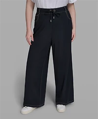 Karl Lagerfeld Paris Women's High-Waist Knit Flared Drawstring Pant