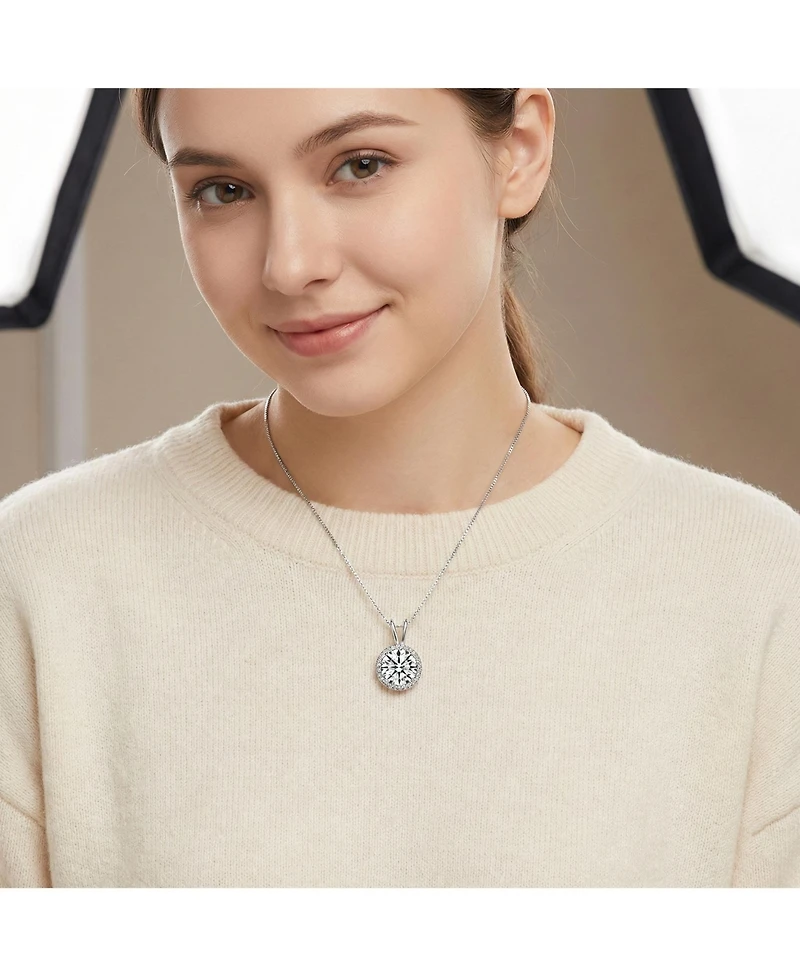 Sterling Silver White Gold Plated Round-cut Cubic Zirconia Stud Necklace