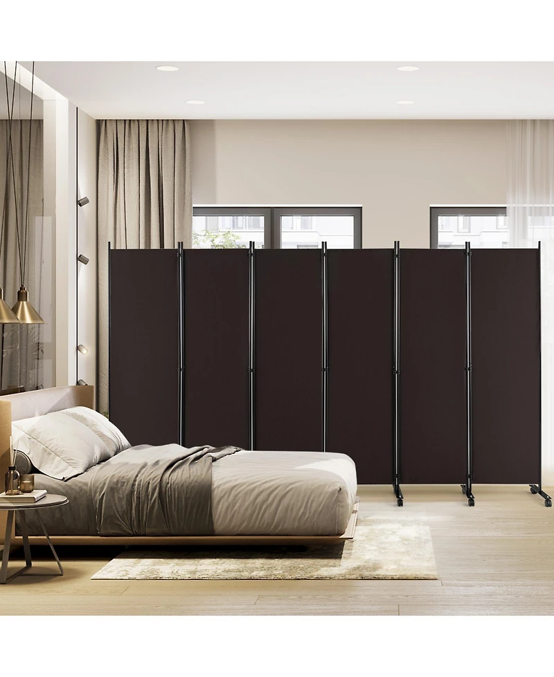 sumyeg 6-Panel Foot Rolling Room Divider with Lockable Wheels for Indoor Privacy
