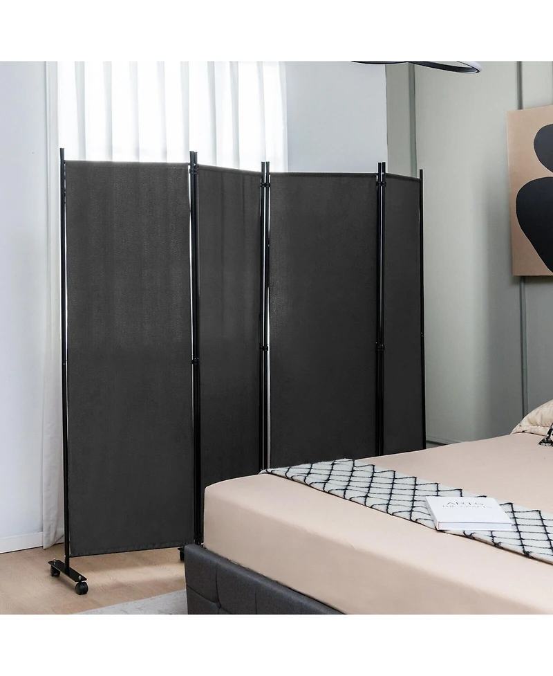 sumyeg 4-Panel Folding Room Divider Privacy Screen with Lockable Wheels for Indoor Use