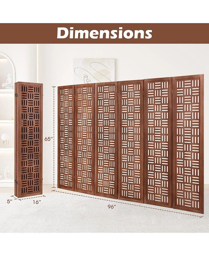 sumyeg 6-Panel Solid Wood Folding Room Divider Partition Stand for Indoor Use