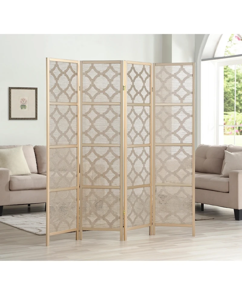sumyeg 4-Panel Room Divider with Quatrefoil Diamond Design Folding Decorative Screen for Indoor Use