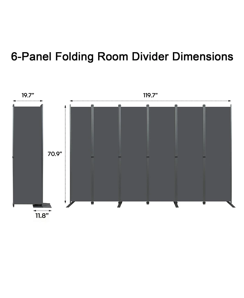 sumyeg 6-Panel Folding Room Divider 120 Inch x 71 Inch Heavy Duty Metal Frame Privacy Screen for Indoor Use
