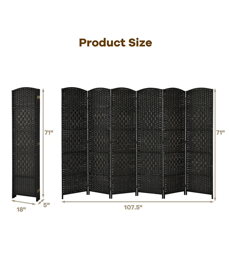 sumyeg 6-Foot 6-Panel Folding Fiber Room Divider Screen with Woven Texture