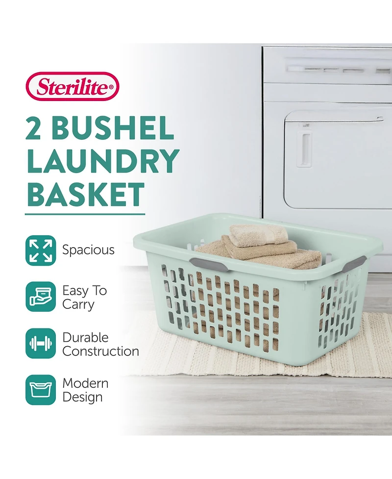 Sterilite Laundry Basket, 2 Bushel Plastic Hamper with Handles, Mint, 6 Pack