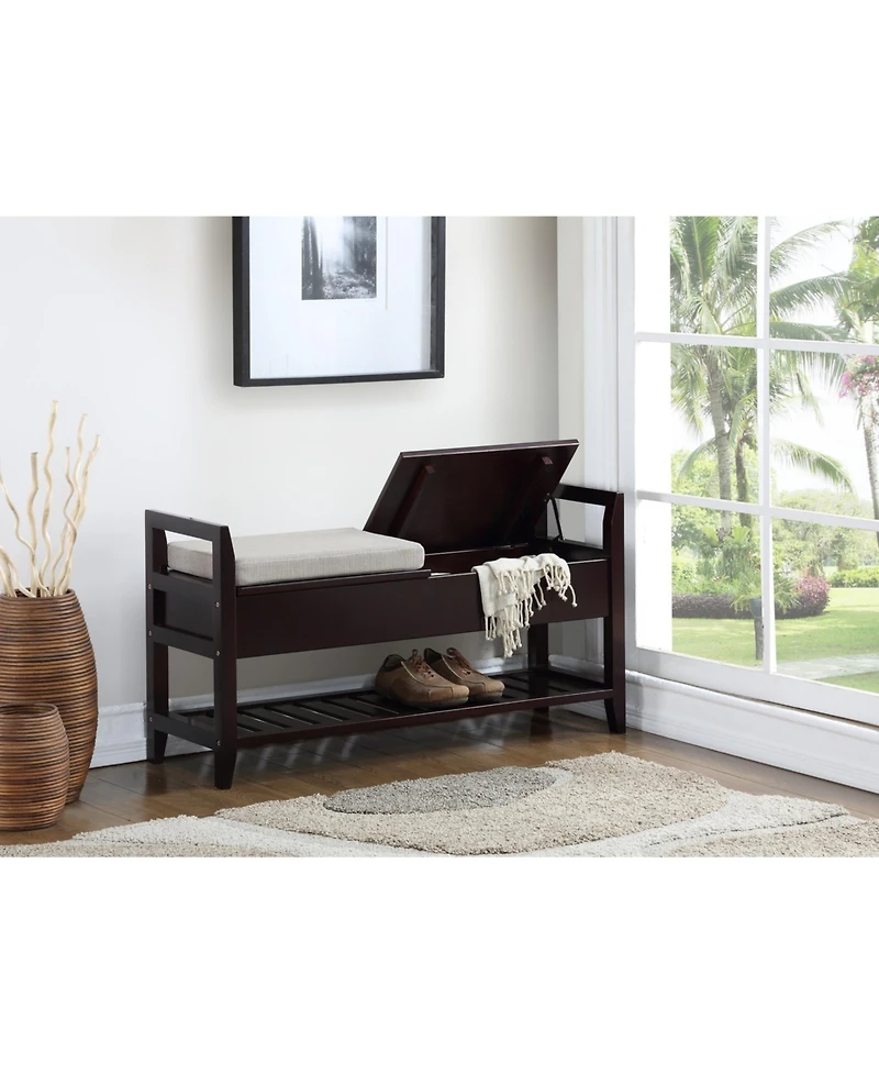 flynama Beige Espresso Storage Shoe Bench