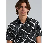 Perry Ellis Men's Poplin Abstract Print Short-Sleeve Shirt