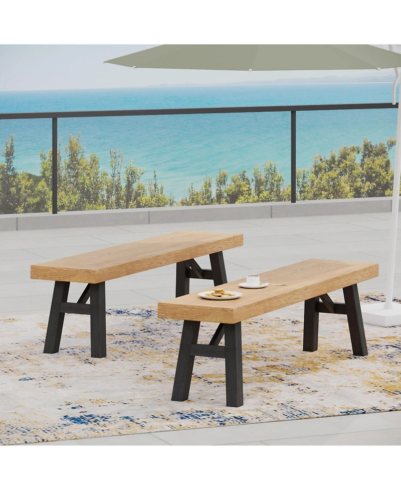 Flynama 2-Pack Outdoor Acacia Wood Slat Panel Benches, Natural
