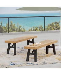 Flynama 2-Pack Outdoor Acacia Wood Slat Panel Benches, Natural