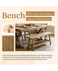 flynama 43" Distressed Farmhouse Solid Wood 2-Tier Entry Storage Bench