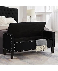 Flynama Velvet Tufted Nailhead Storage Bench with Armrests
