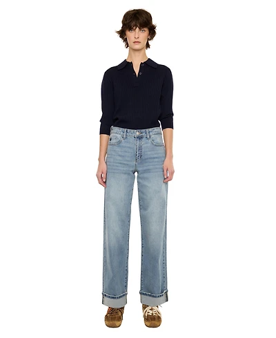 KanCan Women's Bellen Essentials High Rise Wide Leg Jeans