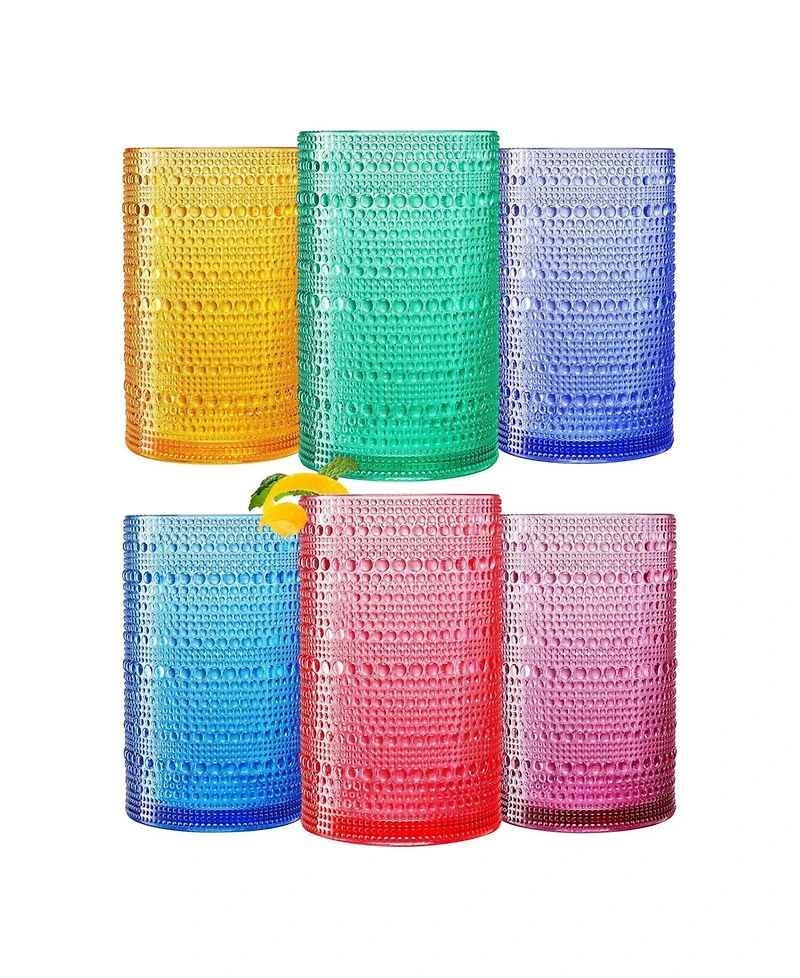 The Wine Savant Bright Hobnail Highball Drinking Glasses, Set of 6