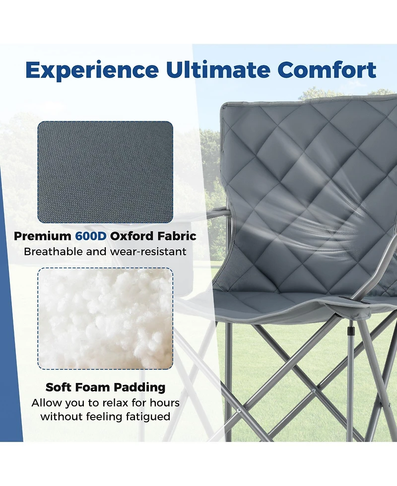 Gymax Oversized Camping Chairs Heavy Duty Outdoor Folding Chair w/Cooler Pouch
