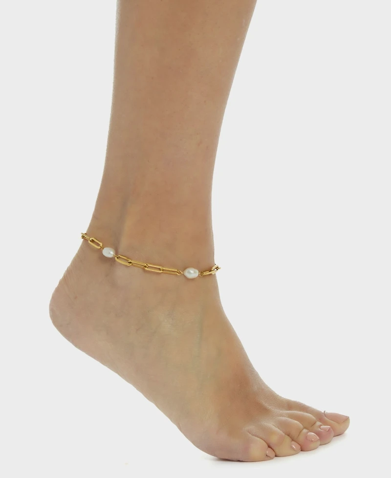 St. Moran Tarnish-Resistant Gold Natural Freshwater Imitation Pearl Chunky Paperclip Aviv Anklet