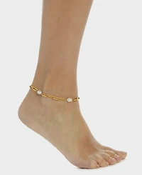 St. Moran Tarnish-Resistant Gold Natural Freshwater Imitation Pearl Chunky Paperclip Aviv Anklet
