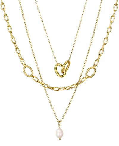 St. Moran Tarnish-Resistant Gold Set of 3 Natural Imitation Pearl and Chain Necklaces Lora Necklace Set