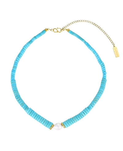 St. Moran Tarnish-Resistant Natural Freshwater Imitation Pearl Chunky Turquoise Beaded Delray Necklace