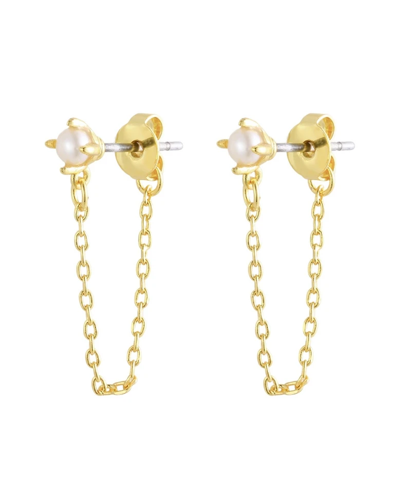 St. Moran Gold Natural Freshwater Pearl Wrap Around Chain Claire Huggie Earrings