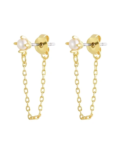 St. Moran Gold Natural Freshwater Pearl Wrap Around Chain Claire Huggie Earrings