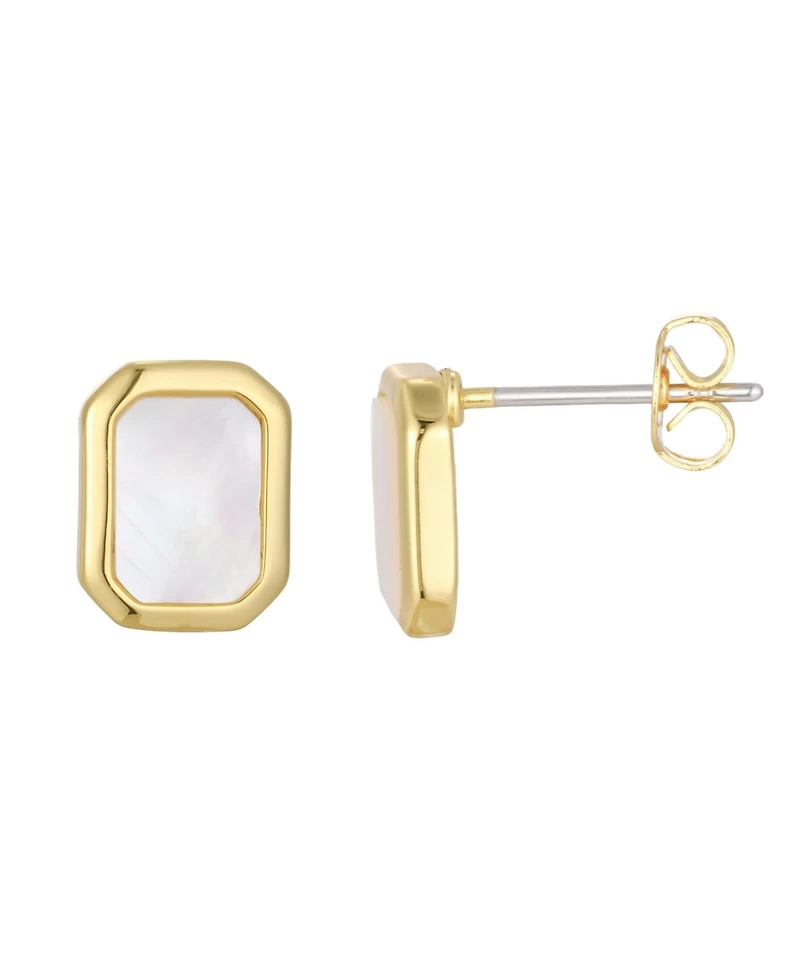 St. Moran Gold Natural Imitation Pearl Bezeled Solange Stud Earrings