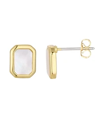 St. Moran Gold Natural Imitation Pearl Bezeled Solange Stud Earrings