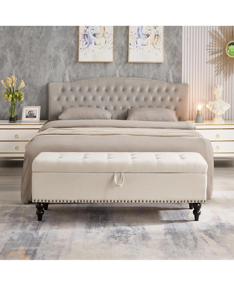 Flynama 59" Fabric Button Tufted Storage Bench