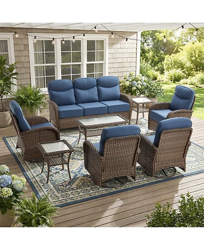 Pocassy Patio Furniture Set with Cushion, Outdoor Couch and High Back Swivel Rocker Chairs, 8PCS Wicker Conversation