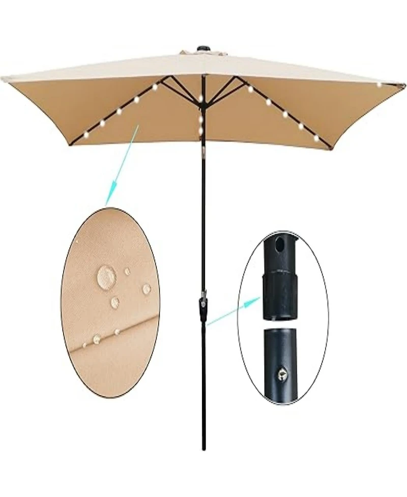 Yiortwo 10 x 6.5 Ft Solar Led Patio Umbrella with Crank Tilt for Outdoor Dining