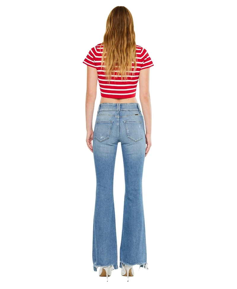 KanCan Women's Giselle High Rise Distressed Flare Jeans